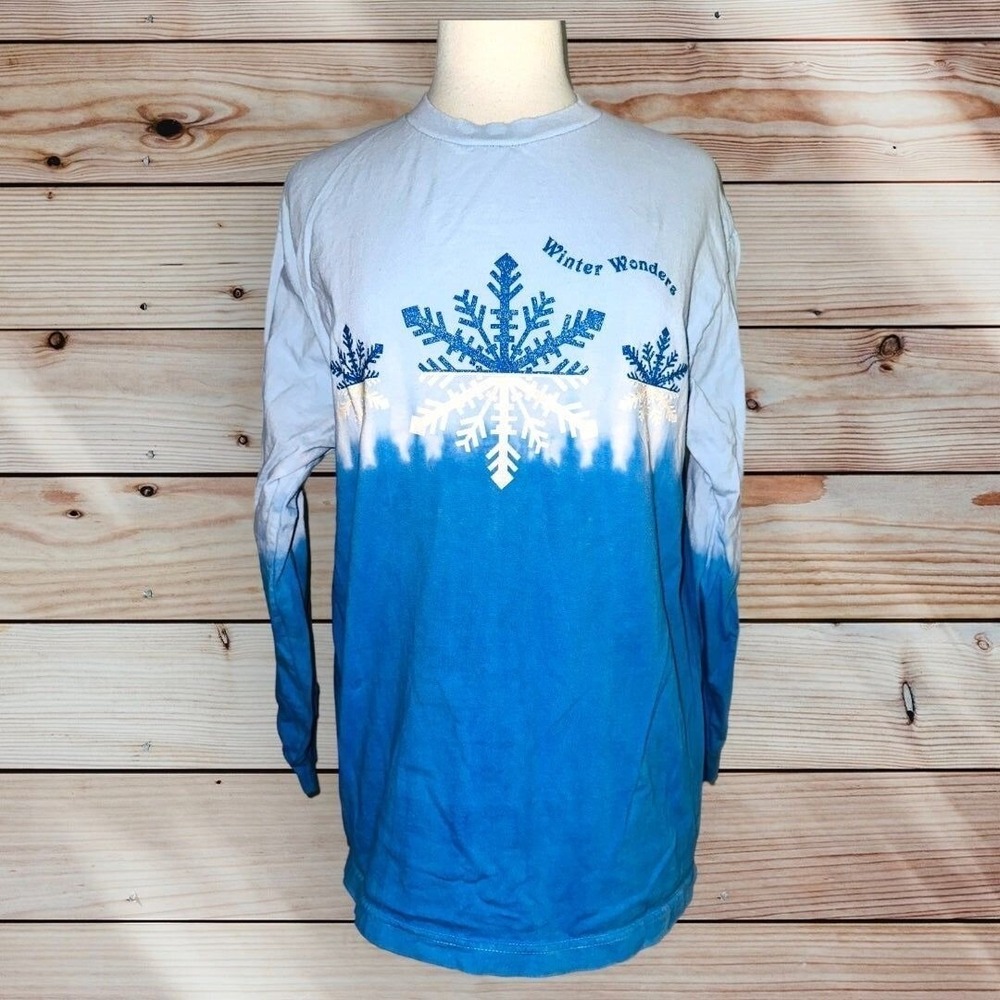 Kid U Not Winter Wonders Snowflake Long Sleeve Graphic Tee Blue Women's Large N6